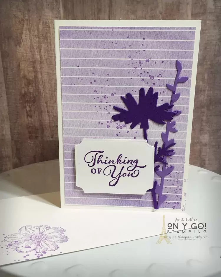 Floral thank you card design using the NEW Meadow dies from the upcoming 2021-2022 Annual Catalog from Stampin' Up! These beautiful floral note cards use the Happy Thoughts stamp set and Hydrangea Hill patterned paper.