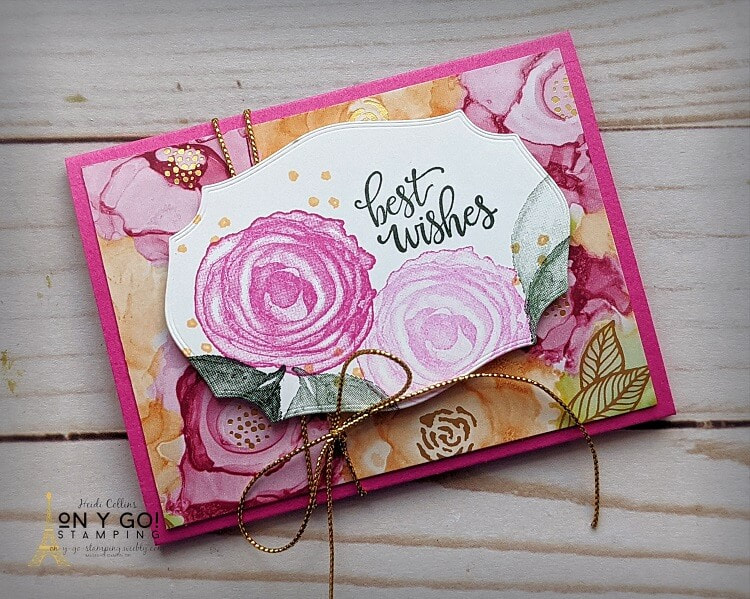 Floral card idea that is a gift card holder. This handmade card is perfect for giving a gift card, cash, or checks for weddings or other summer events. The pop-up fun fold design is quick and easy to make. 