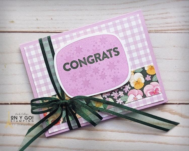 Floral card design that holds a gift card, cash, or a check. This little gift card holder is quick and easy to make with a little cardstock and patterned paper!