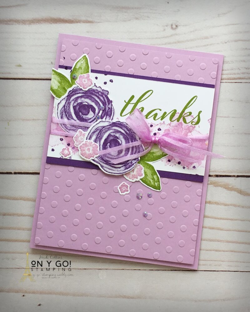 Thank you card idea with the 2021-2023 In Color Fresh Freesia. See more unique color combinations and fun handmade cards with the Artistically Inked stamp set from Stampin' Up!