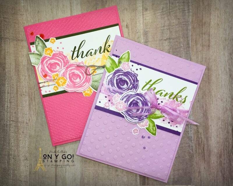 Thank you card ideas using unique color combos with the 2021-2023 In Colors and the Artistically Inked stamp set from Stampin' Up! See lots more sample card ideas and gift tags too!