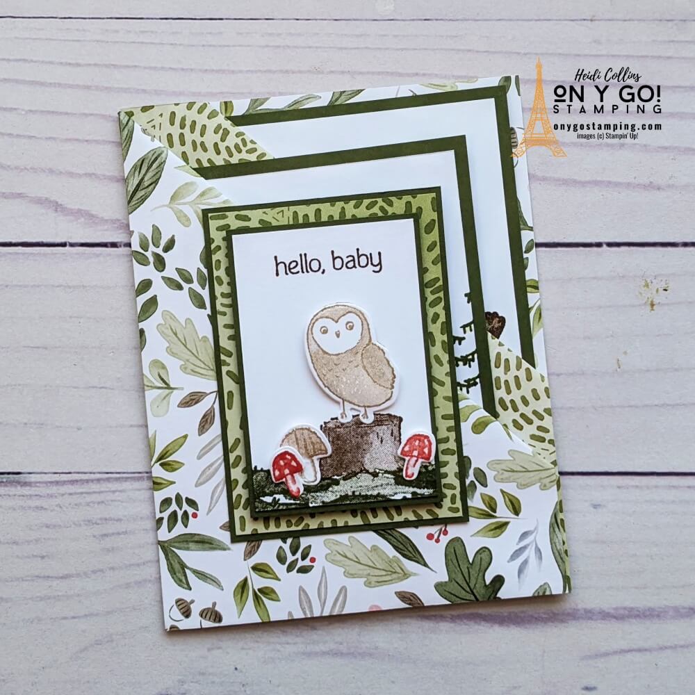 Welcome a new baby with a double pocket fun fold card using the Happier Than Happy bundle and coordinating patterned paper from Stampin' Up! What will you tuck in the pockets?