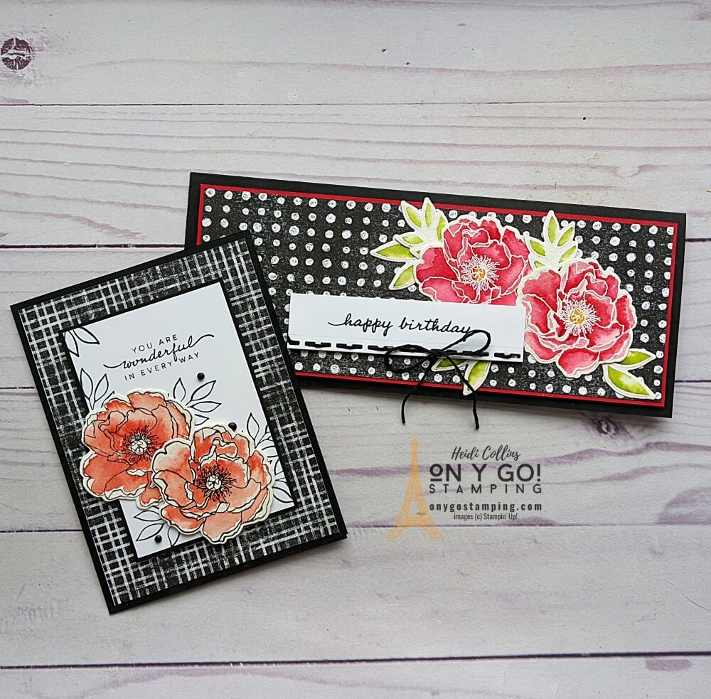 See how to use the Perfectly Penciled patterned paper and Happiness Abounds stamp set from Stampin' Up! to create beautiful watercolored images.