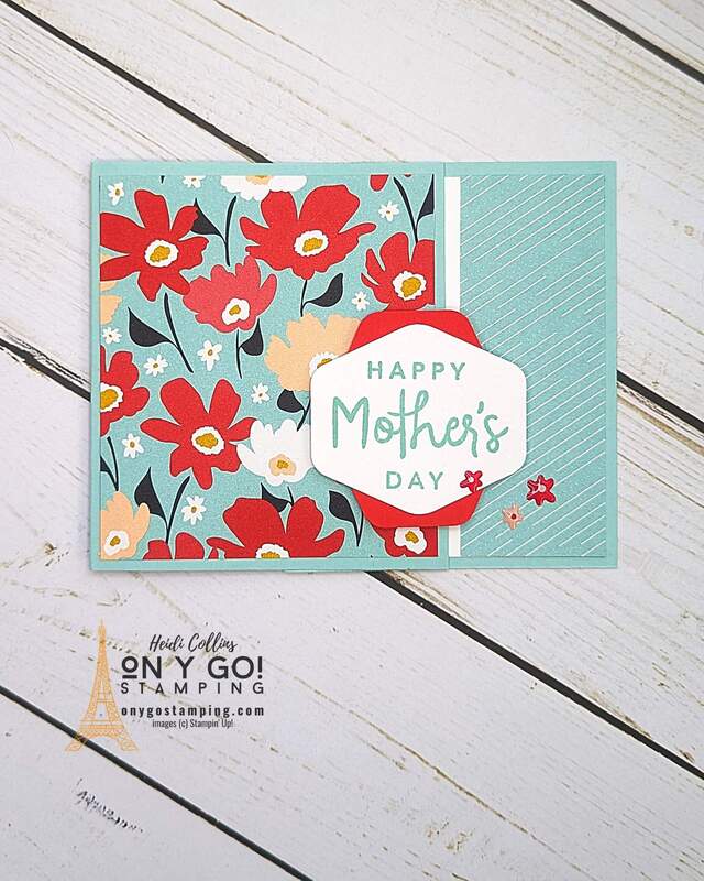 Easy fun fold Mother's Day card that even has a spot for a gift card! This handmade card features the Heartfelt Hellos stamp set and Sunny Days patterned paper from Stampin' Up!®️ Both of these items are available exclusively during Sale-A-Bration 2024.