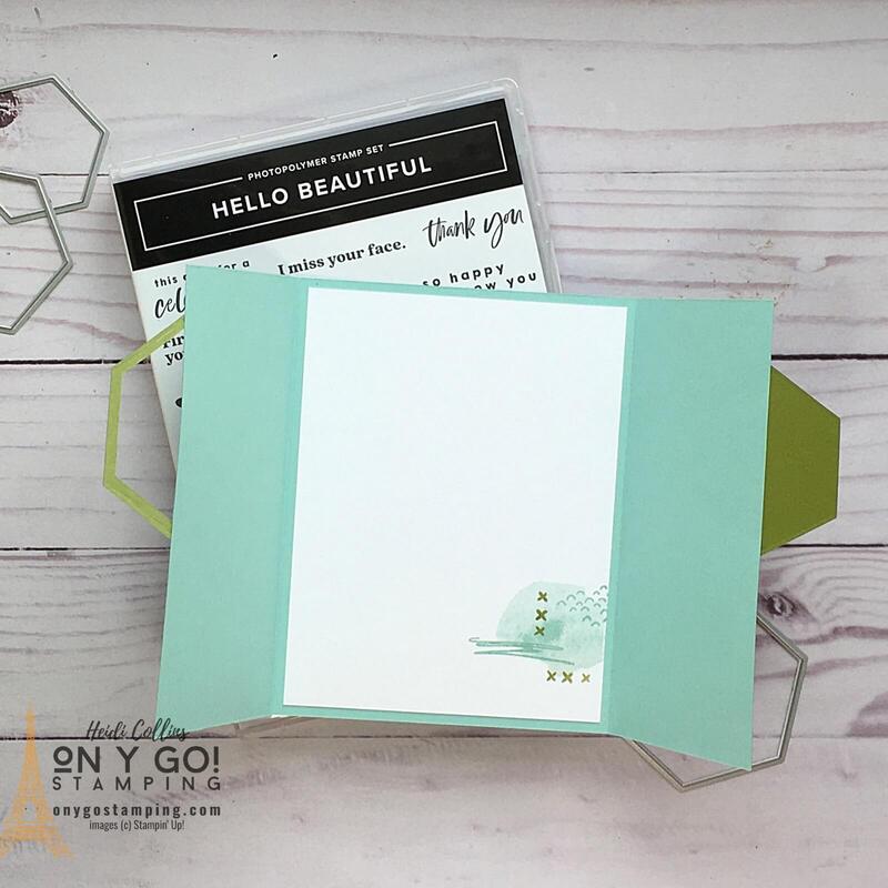 Inside of a locking gatefold card using the Hello Beautiful stamp set from Stampin' Up!®