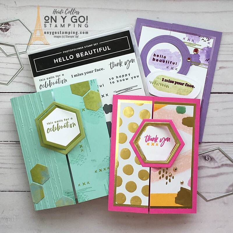 See how to create locking gate fold cards using the Hello Beautiful stamp set from Stampin' Up!® This fun fold card is easy to make! Includes video tutorial.
