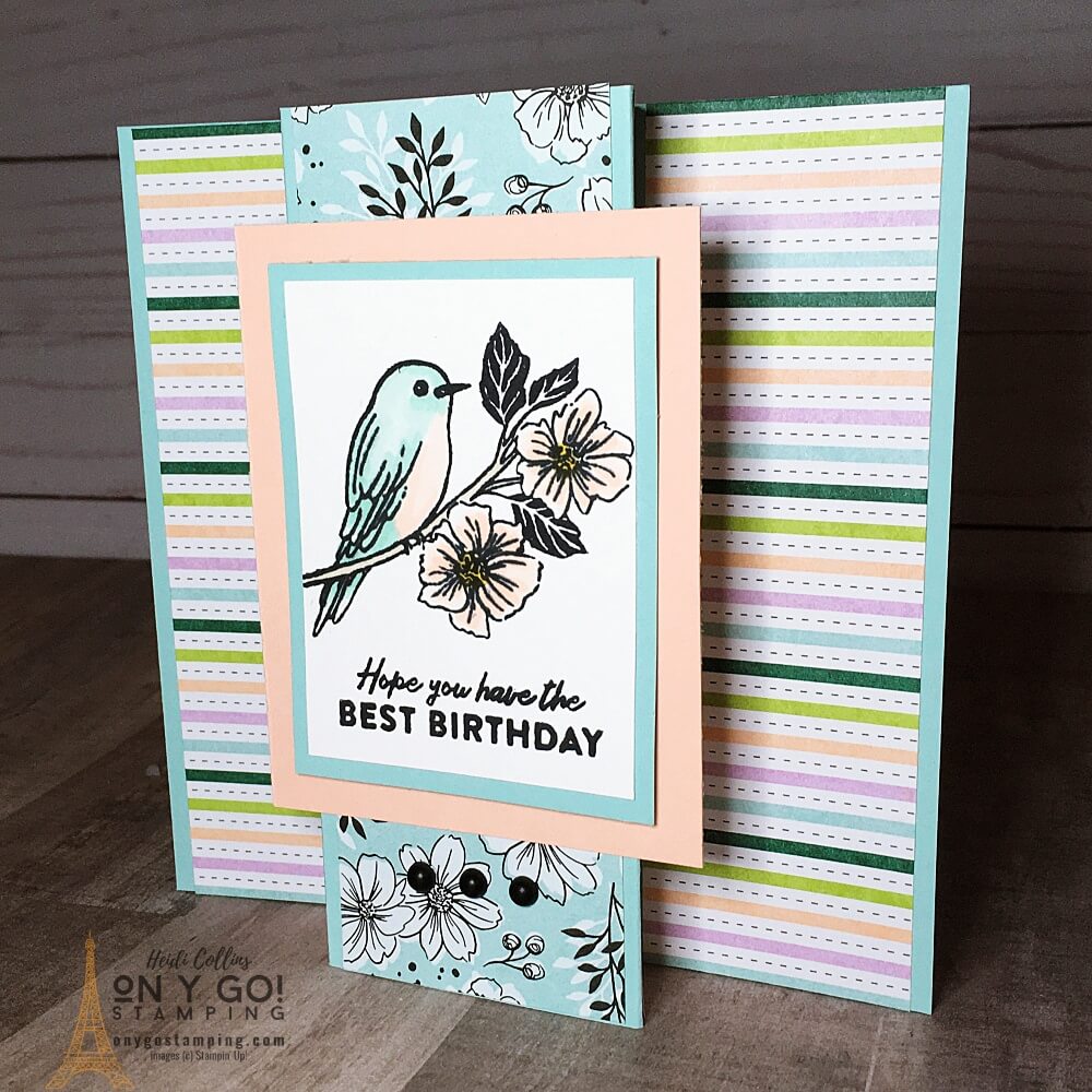 This fun fold card uses the Hello Friend Sale-A-Bration bundle. Get this stamp set and patterned paper for FREE during Sale-A-Bration 2022.
