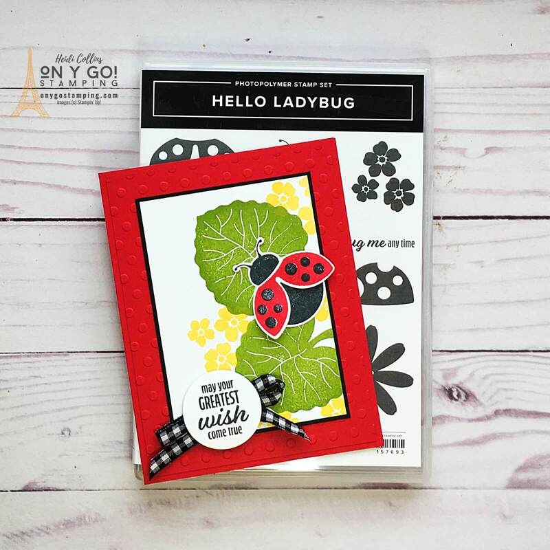 Quick and easy handmade card using the Hello Ladybug stamp set from Stampin' Up!® This card is based on a simple card sketch. Get dimensions and supply lists!