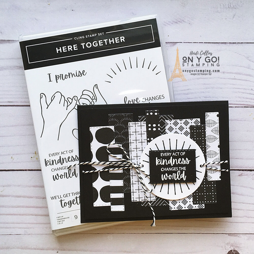 Use black and white patterned paper from the All Together Designer Series Paper from Stampin' Up! to create a quick and easy card. See more samples with the Here Together stamp set.