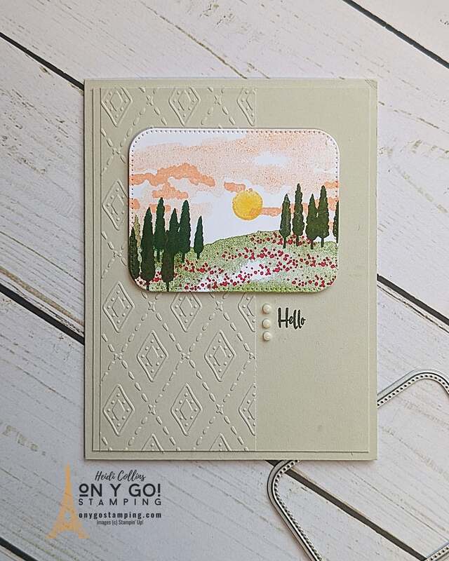 Create a beautiful landscape filled with poppies for your next handmade card with the Hills of Tuscany stamp set. This card also uses the NEW Basic Beige cardstock from Stampin' Up!®️ for the card base.