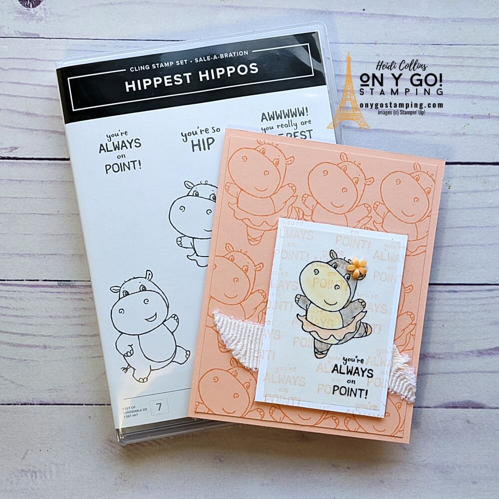 Get the Hippest Hippos stamp set from Stampin' Up!® FREE with a qualifying purchase during Sale-a-Bration 2022. This hippo ballerina will dance her way into your heart! Includes video tutorial.