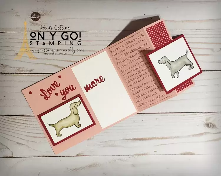 Valentine's Day card idea featuring a fun fold using the Hot Dog stamp set from Stampin' Up! The two dogs touch noses when the card is closed.