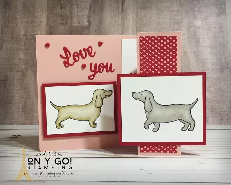Valentine's Day card idea using the Hot Dog stamp set from Stampin' Up! These cute puppies touch noses when this fun fold card is closed.