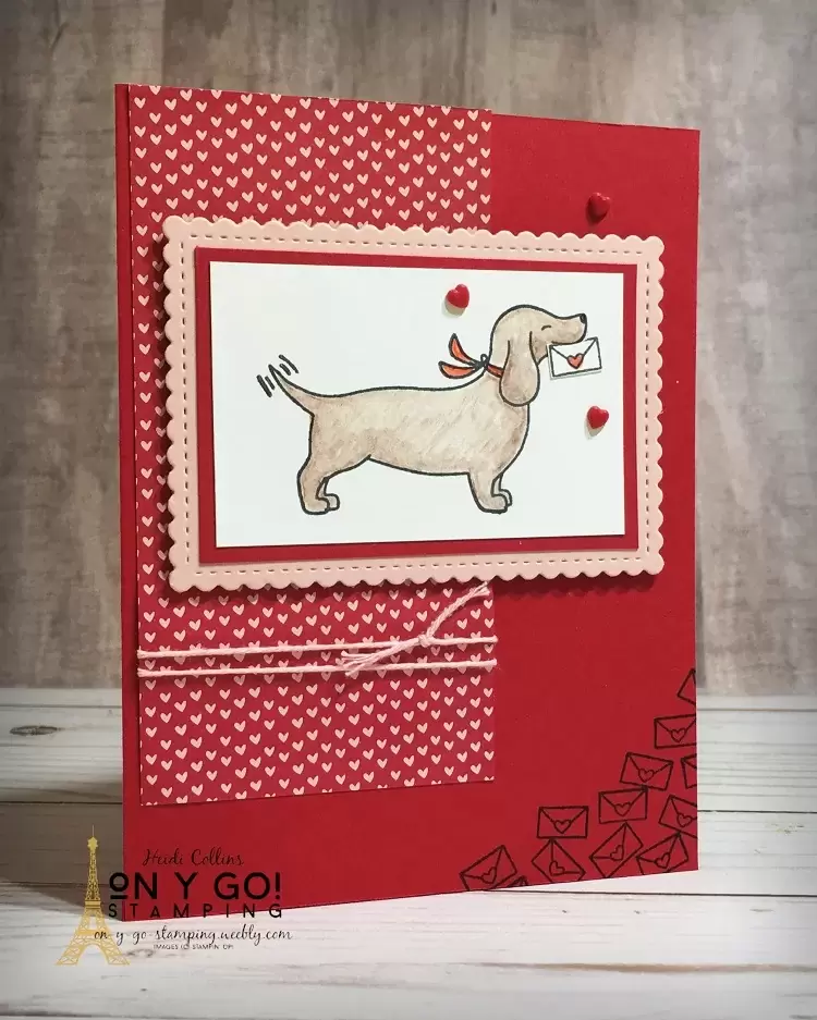Valentine idea using the Hot Dog stamp set from Stampin' Up! This cute card idea has a puppy happy to share some love!