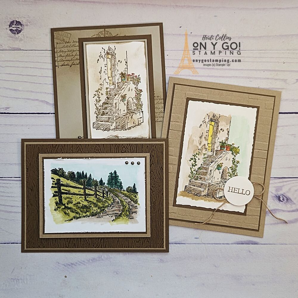 Color the beautiful line art images of the In the Country stamp set from Stampin' Up! with watercolor pencils, watercolors, or Stampin' Blends alcohol markers.