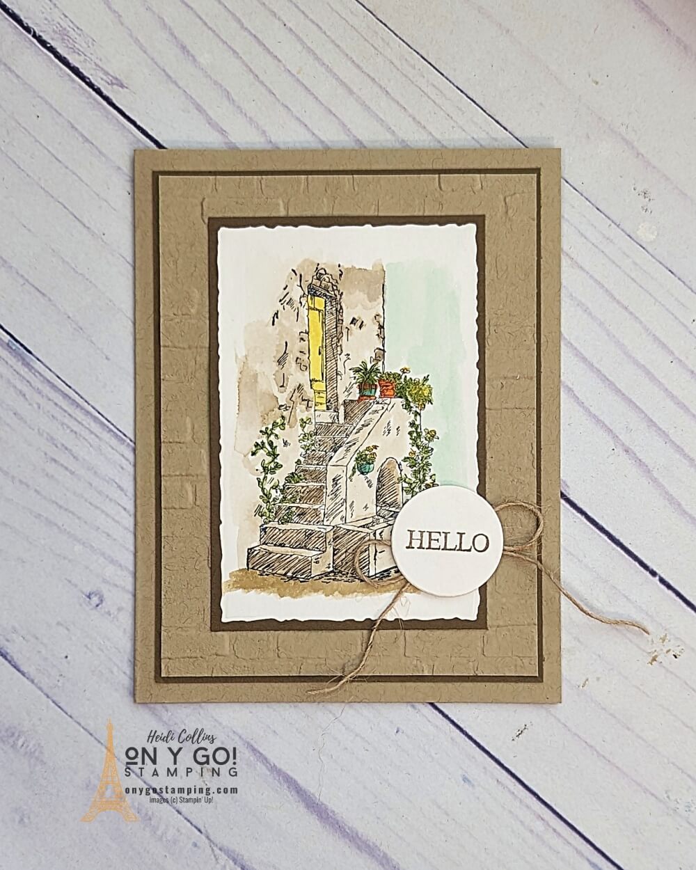 Easily watercolor the image from the In the Country stamp set from Stampin' Up!® with re-inkers and a water painter. Get these stamps free during Sale-a-Bration 2023.