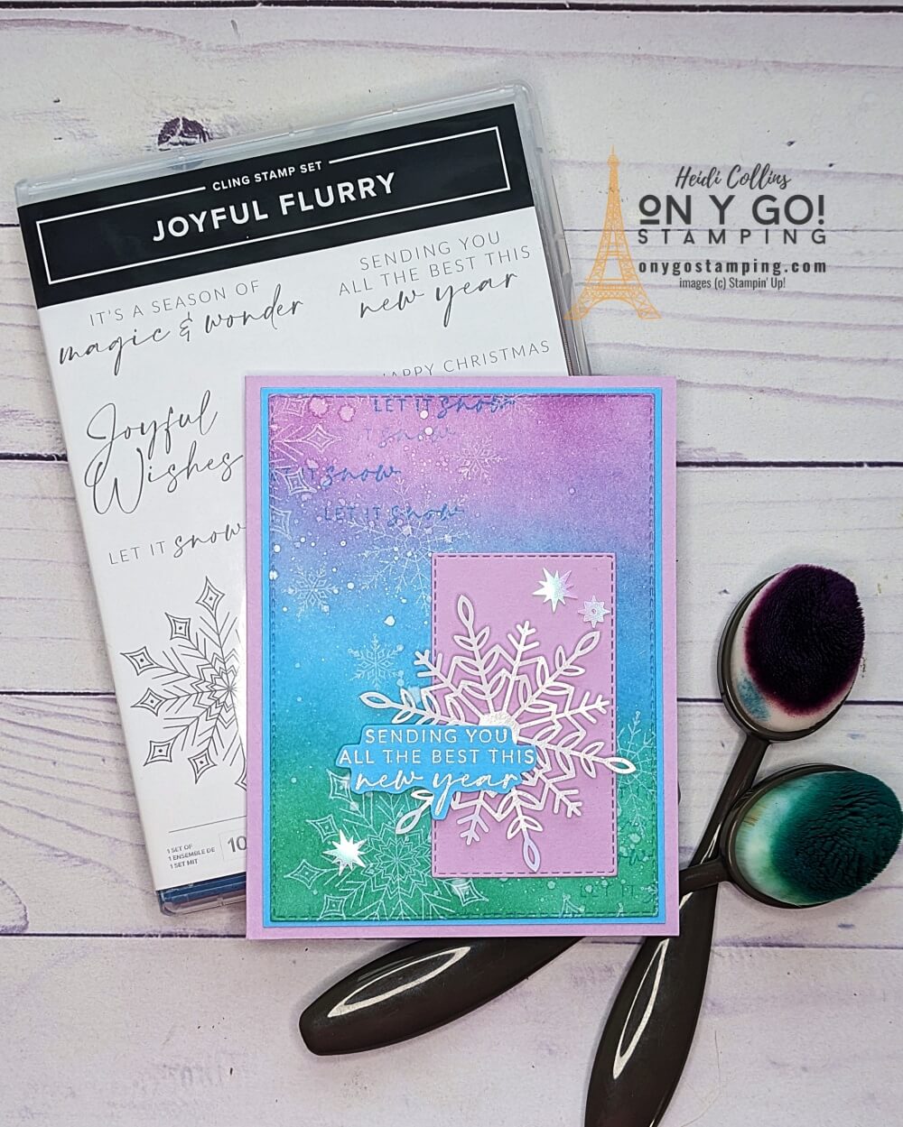 Handmade holiday card with a blended ink background and the Joyful Flurry stamp set from Stampin' Up!®