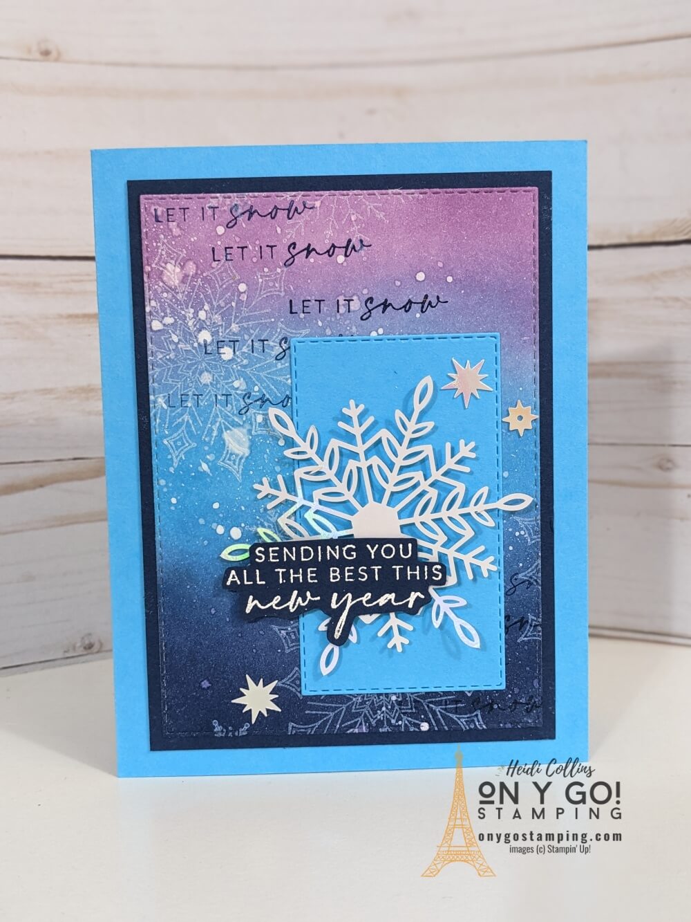 Handmade holiday card with the Joyful Flurry stamp set from Stampin' Up! and a blended ink background technique.