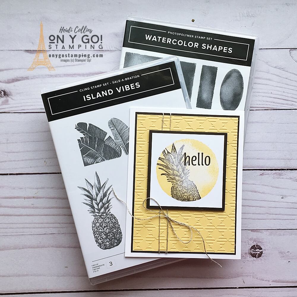 See how to do the kissing rubber stamping technique with the Island Vibes and Watercolor Shapes stamp sets from Stampin' Up! Get the Island Vibes set for FREE during Sale-A-Bration 2022.