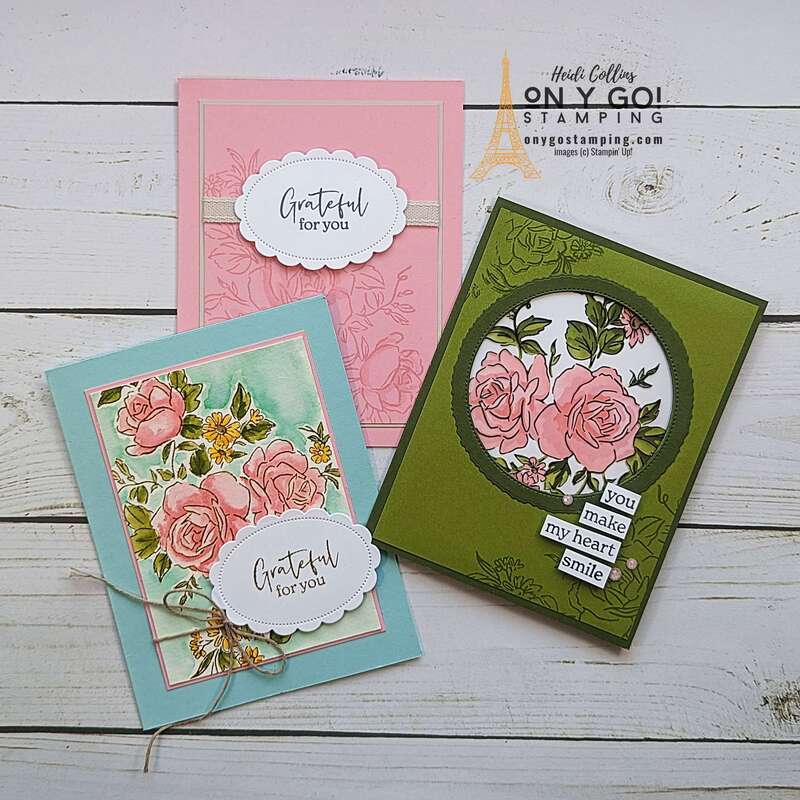 Beautiful floral handmade cards using the Layers of Beauty stamp set from Stampin' Up! Whether you want to do a little stenciling or water color your flowers, this stamp set is perfect!