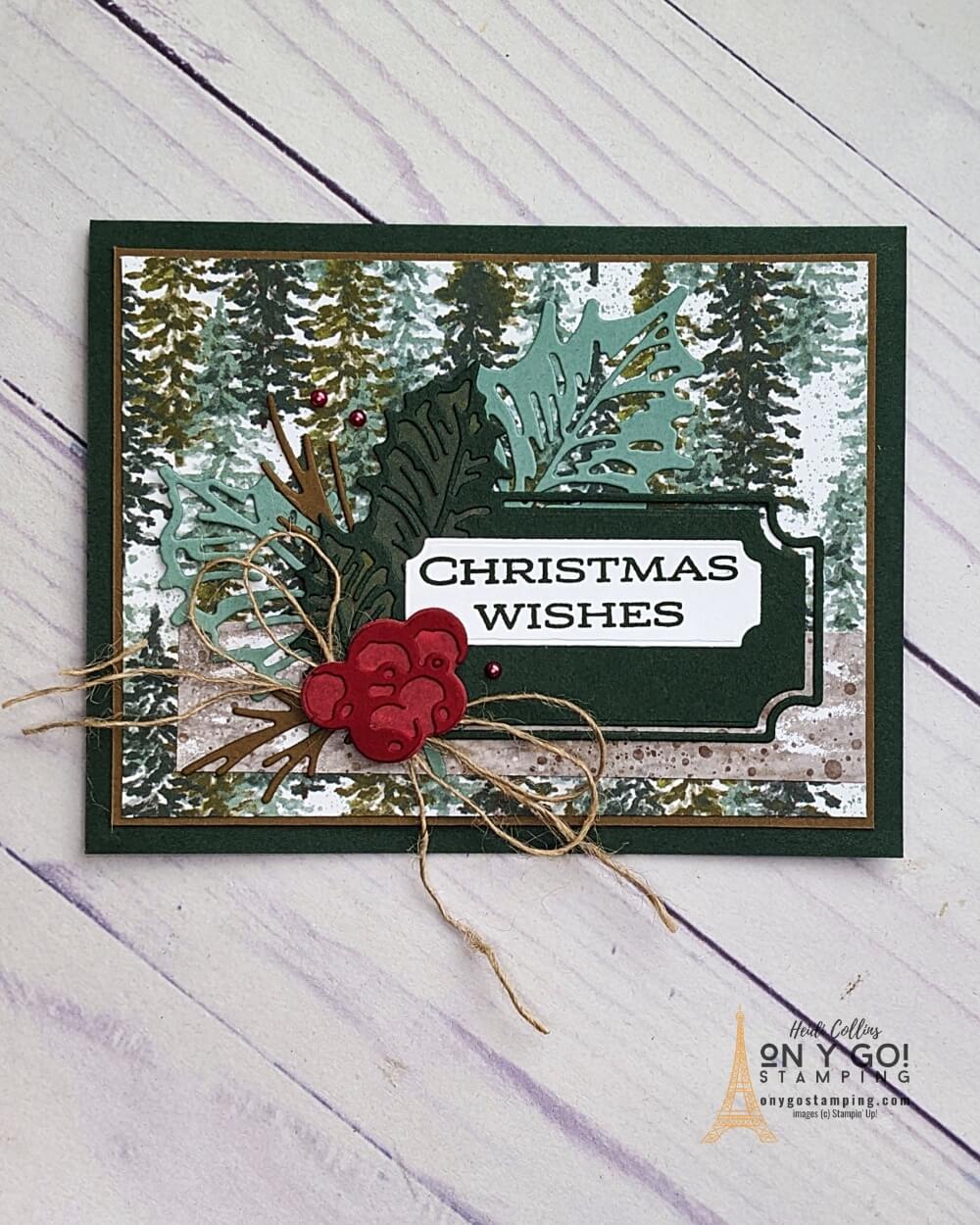 Create  a beautiful handmade Christmas card with the Leaves of Holly stamp set and Boughs of Holly patterned paper from Stampin' Up!