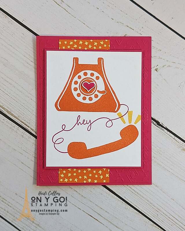 Use the Let's Chat stamp set to create a fun vintage mod handmade card with a rotary phone image. 