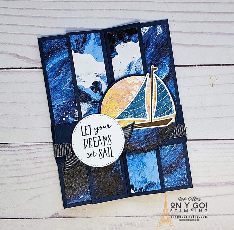 Fun fold card idea with the Let's Set Sail stamp set from Stampin' Up! See how to make this card in the video tutorial or get the written card making tutorial for this fancy fold card.