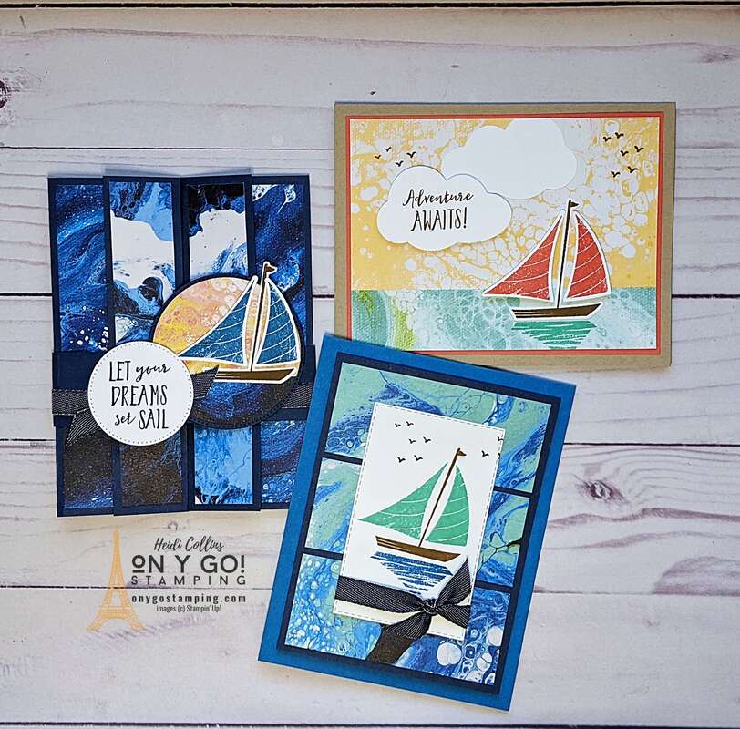 Masculine card ideas using the Let's Set Sail stamp set and Sailboat Builder punch from Stampin' Up! See the video card making tutorial and get the written tutorial. These cards also use the Waves Designer Series Paper.