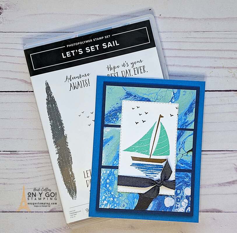 Masculine card idea using the Let's Set Sail stamp set from Stampin' Up! with the Waves Designer Series Paper. This handmade card is so quick and easy to make! Watch the video tutorial.