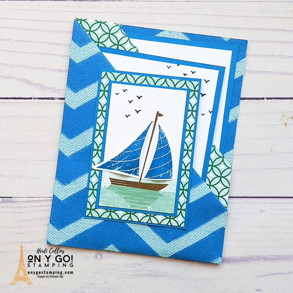 Create a fun double pocket fancy fold card with the Let's Set Sail stamp set from Stampin' Up!® Click for a free downloadable quick reference guide.