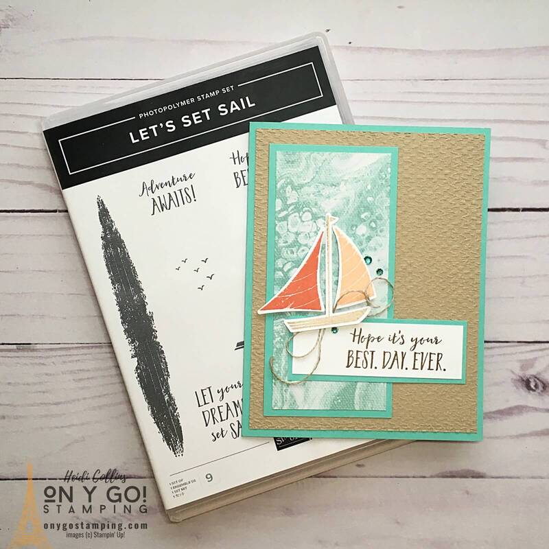 These soft colors remind me of the beach. Handmade card sample using the Let's Set Sail bundle from Stampin' Up! Get the supply lists and cutting directions.