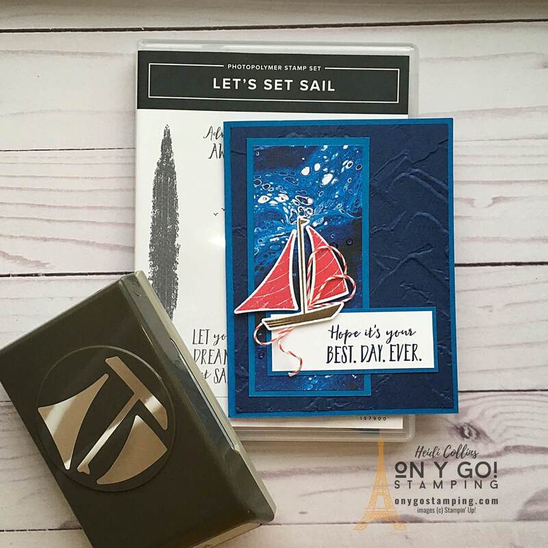 The Let's Set Sail stamp set and coordinating Sailboat punch from Stampin' Up! are perfect for creating quick masculine cards. See more samples, cutting dimensions, and supply lists.