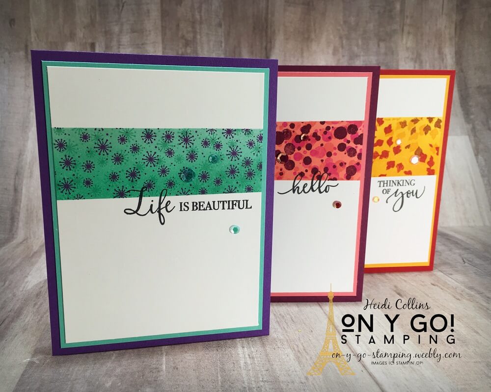 Quick and easy card making ideas using the Life is Beautiful stamp set from Stampin' Up! These simple stamping cards feature easy ink blending for a clean and simple card design.