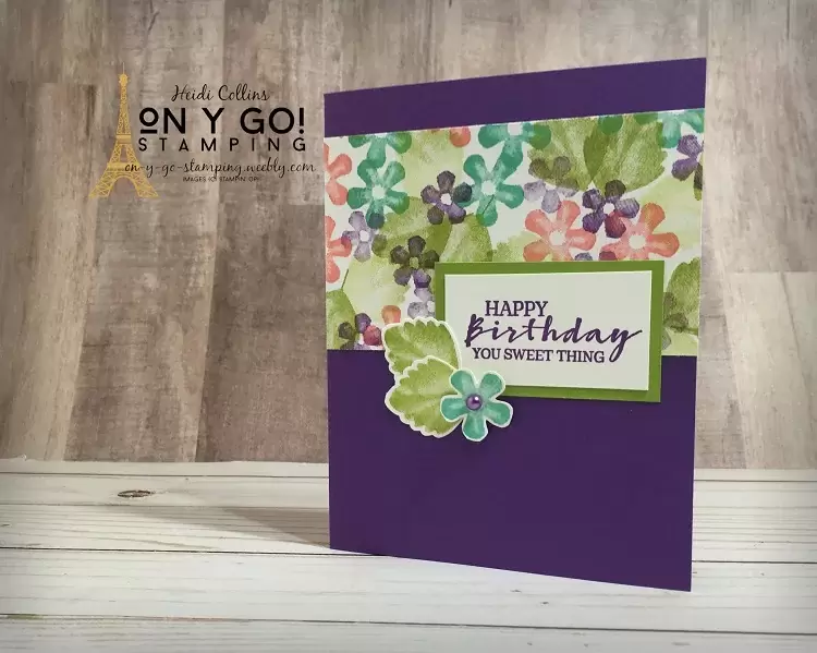 Birthday card idea with handmade patterned paper made with the Sweet Strawberry stamp set from Stampin' Up!