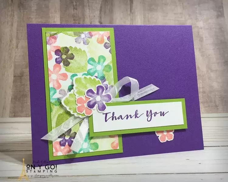 Thank you card design using the Sweet Strawberry stamp set to create handmade patterned paper.