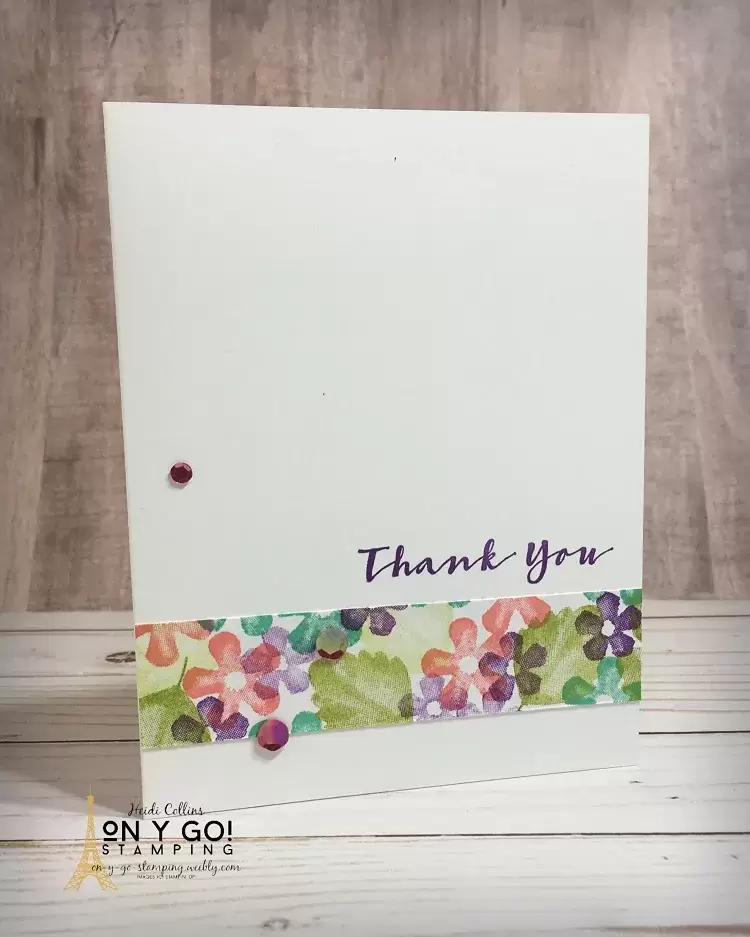 Thank you card idea using the Sweet Strawberry stamp set and handmade patterned paper.