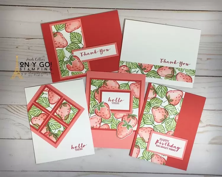 Create your own background paper with the Sweet Strawberry stamp set from Stampin' Up! to create 5 quick and easy card desgins.