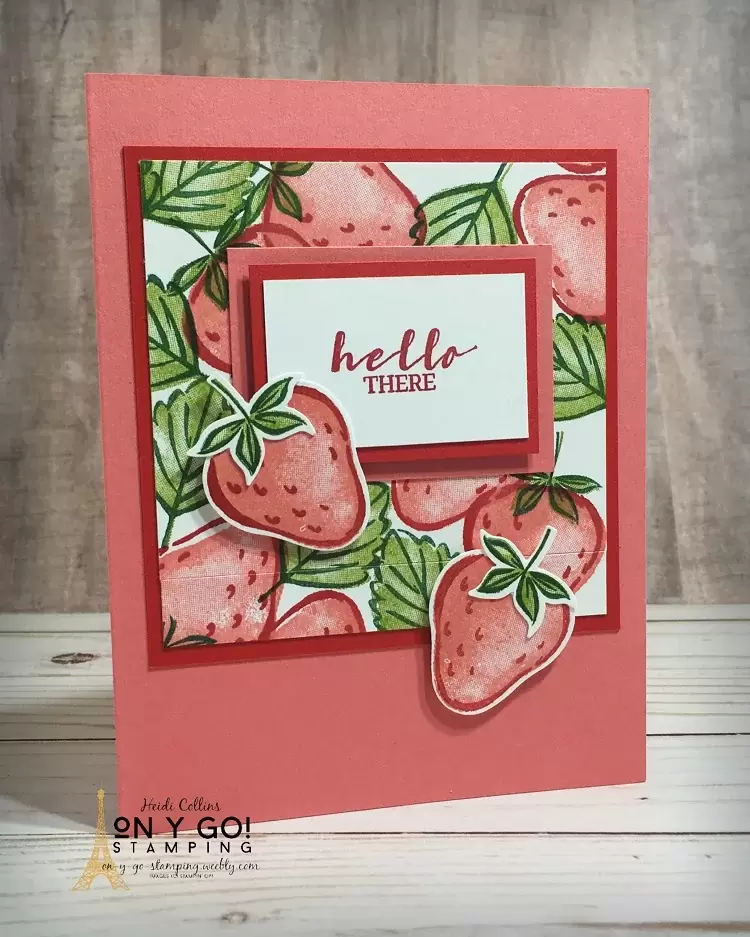 Quick and easy hello card using the Sweet Strawberry stamp set to make your own patterned paper.