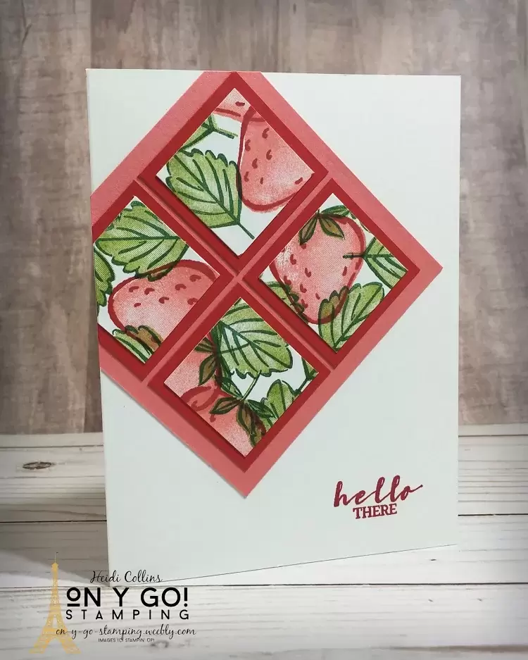Quick and easy hello card design using the Sweet Strawberry stamp set from Stampin' Up! to make your own patterned paper.