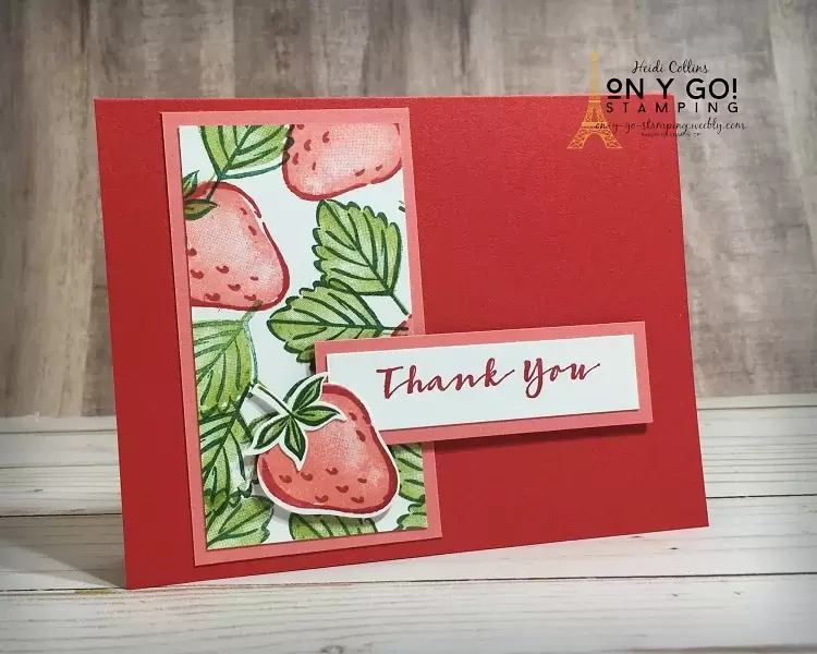 Make your own patterned paper for this Sweet Strawberry thank you card.