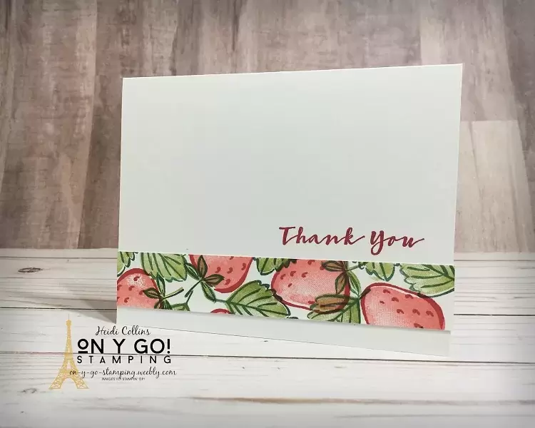 Simple thank you card using the Sweet Strawberry stamp set. This card uses only stamps, ink, and paper to create a stunningly simple look.