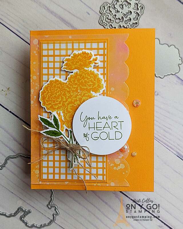 Welcome to Marigold Moment's stamp set from Stampin' Up! Create your own thank you card with a beautiful handmade floral design. With just a few simple steps you'll be able to make a beautiful card that is sure to impress. With a few simple tools and supplies, you'll have a stunning card to say 'Thank You' to someone special.