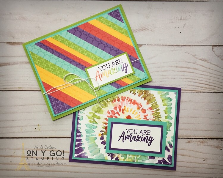 Fun handmade card ideas in a rainbow of colors. Cards use an easy cardmaking technique to create multi-color images.