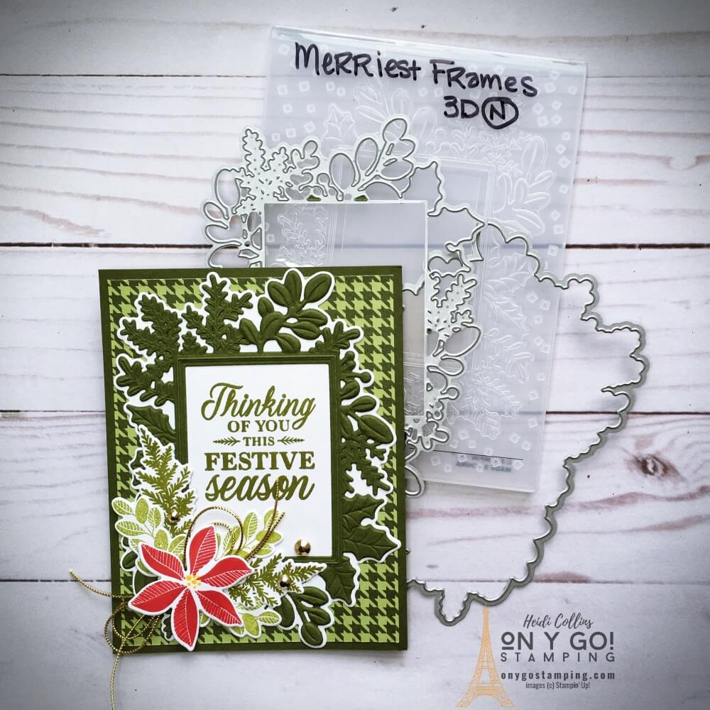 DIY Holiday card idea with the Merriest Moments bundle from Stampin' Up! Use the hybrid embossing folder to create a beautiful embossed die-cut shape.