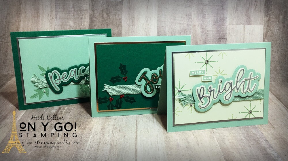 Christmas card making ideas using the Peace and Joy stamp set from Stampin' Up! These three cards all use the same basic card design based on a card sketch.