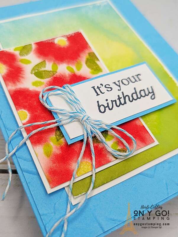 Create a handmade birthday card with the Modern Garden stamp set from Stampin' Up!®️ This beautiful handmade card was inspired by Monet and uses two easy faux watercolor techniques to create the beautiful backgrounds.