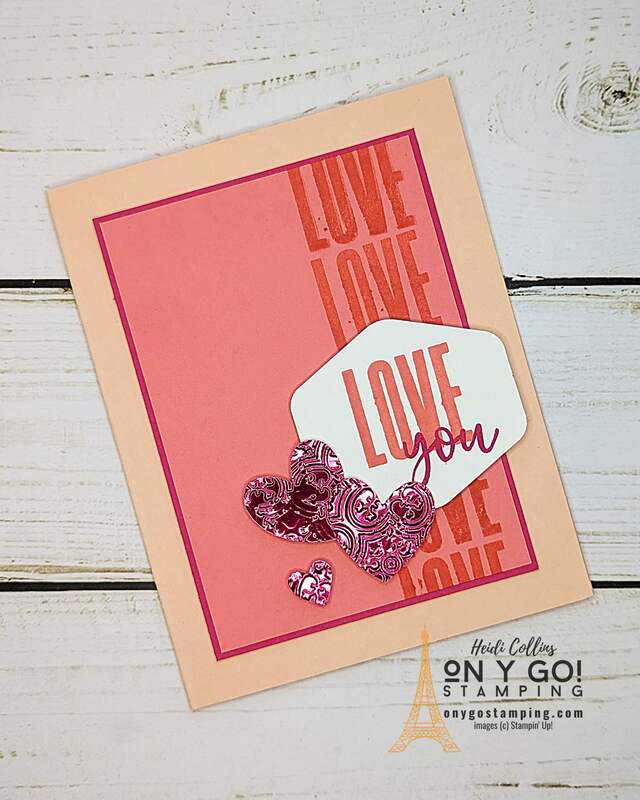 Make an easy handmade Valentine's Day card with the More Wishes stamp set. Emboss Melon Mambo foil and punch out hearts for shiny embellishment. See the complete video tutorial.