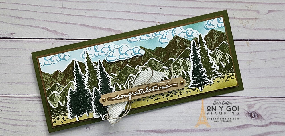 Congratulations card using the Mountain Air stamp set from Stampin' Up! This slim line card has so many layers!