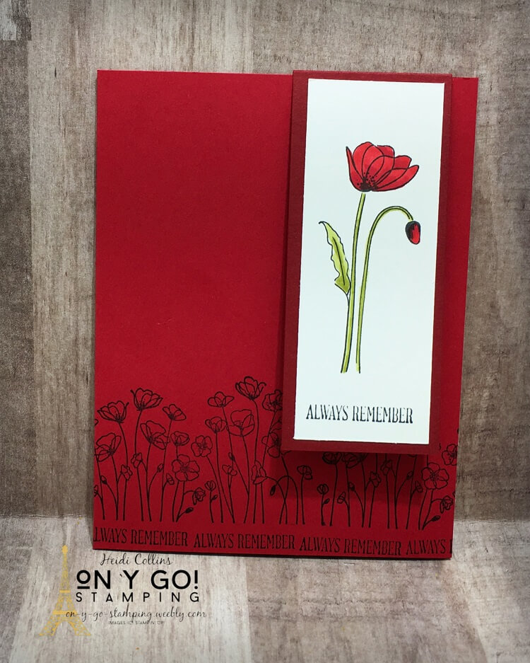 Veteran's Day or Armistice Day card idea using the Painted Poppies stamp set from Stampin' Up! This quick fun fold card has a front flap that lifts up to allow you to open the card.