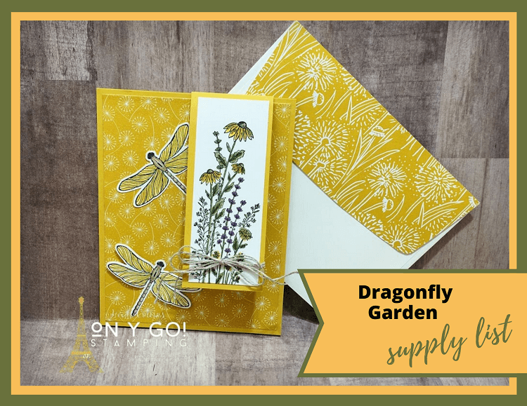 Supply list for a quick fun fold card idea using the Dragonfly Garden stamp set and Dandy Garden patterned paper from Stampin' Up!